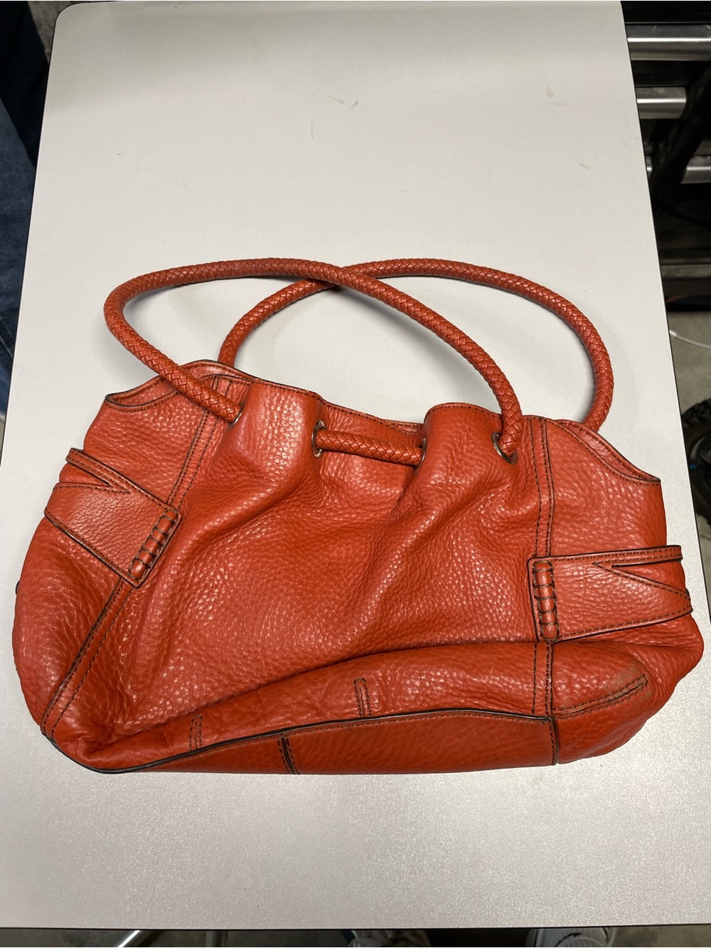 COLE HAAN Women's Orange Pebbled Leather Shoulder Bag